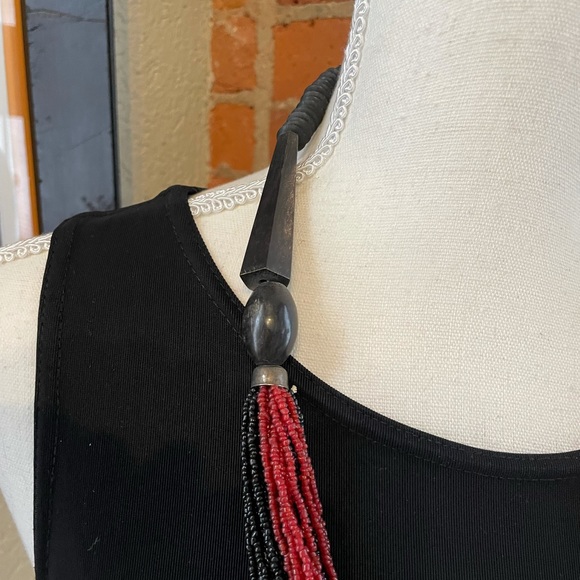 Red White & Black Matinee Twisted Seed Bead Boho Necklace - Picture 3 of 4